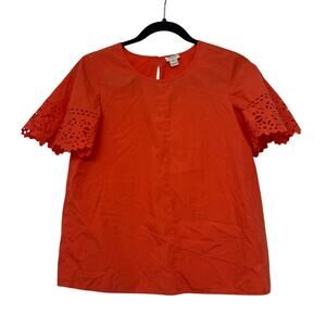 J.Crew Blouse Women’s XXS Orange Eyelet Flutter Sleeve Top Summer Cotton Blend